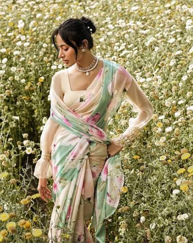Floral Print Chiffon Saree