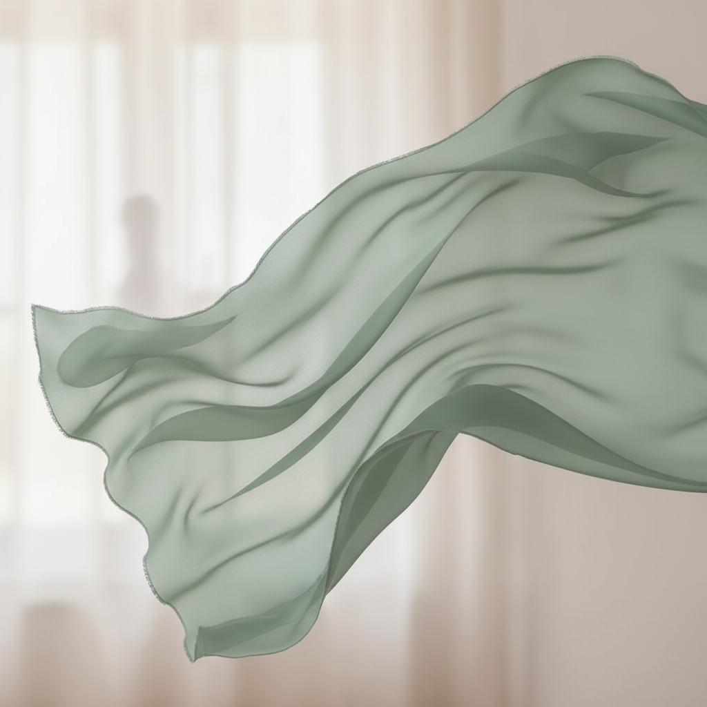 Sage green chiffon fabric flowing side view